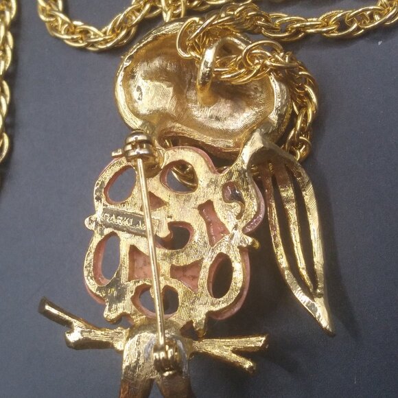 PARK LANE Molded Lucite Body & Green Rhinestone Eyes OWL Pendant and Necklace - Picture 4 of 5